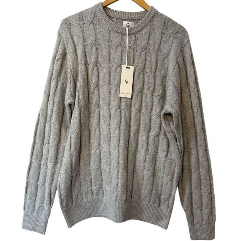 Craft+Flow Men's Cable Knit‎ Sweater Classic Gray Crewneck Pullover Size S